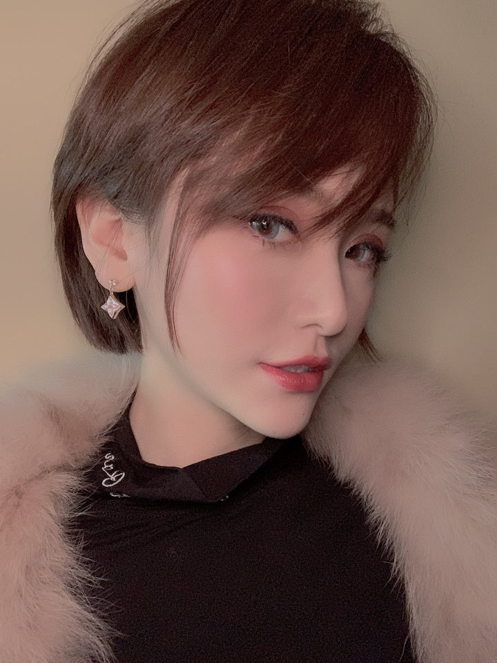 [Triumph Jewelry]DOUBLE STAR PINK GOLD MOP DROP EARRINGS