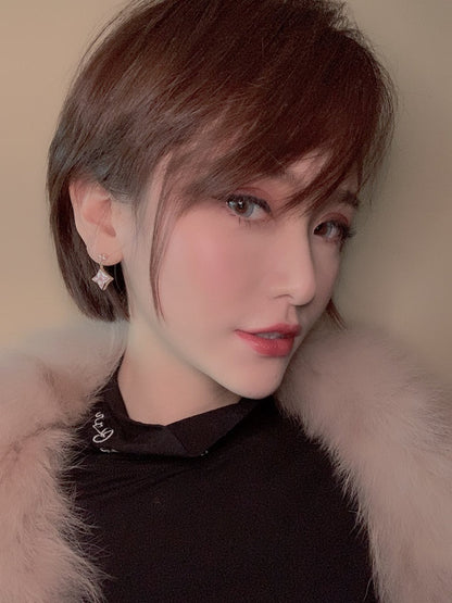 [Triumph Jewelry]DOUBLE STAR PINK GOLD MOP DROP EARRINGS