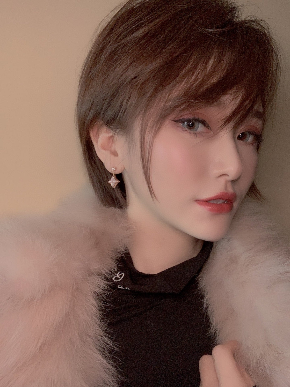 [Triumph Jewelry]DOUBLE STAR PINK GOLD MOP DROP EARRINGS