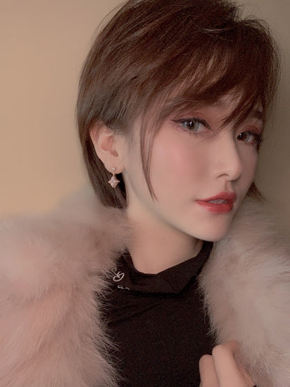 [Triumph Jewelry]DOUBLE STAR PINK GOLD MOP DROP EARRINGS