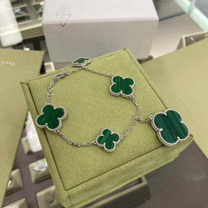 [Triumph Jewelry]CLOVER 5 MOTIFS SIVLER MALACHITE BRACELET