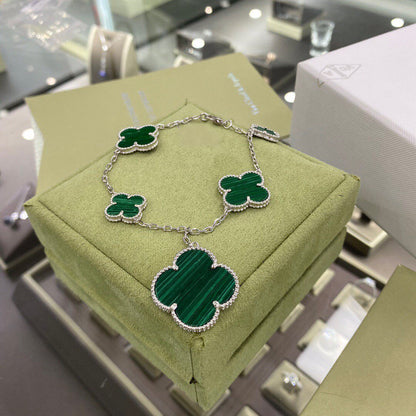 [Triumph Jewelry]CLOVER 5 MOTIFS SIVLER MALACHITE BRACELET