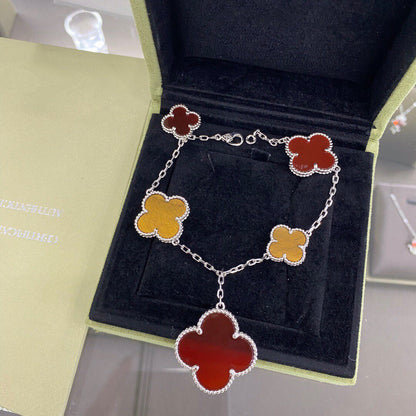 [Triumph Jewelry]CLOVER 5 MOTIFS SIVLER CARNELIAN TIGER EYE BRACELET