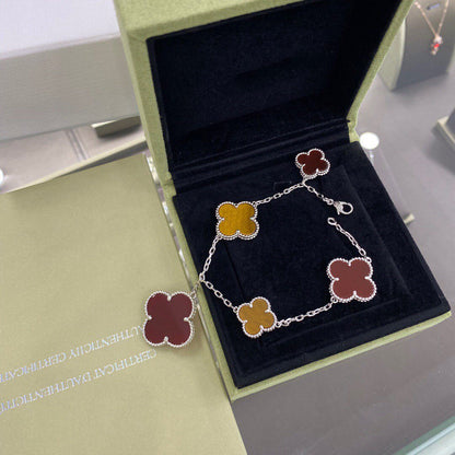 [Triumph Jewelry]CLOVER 5 MOTIFS SIVLER CARNELIAN TIGER EYE BRACELET