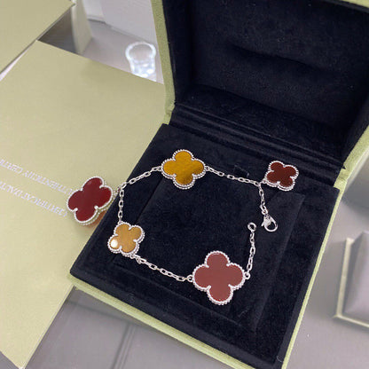 [Triumph Jewelry]CLOVER 5 MOTIFS SIVLER CARNELIAN TIGER EYE BRACELET