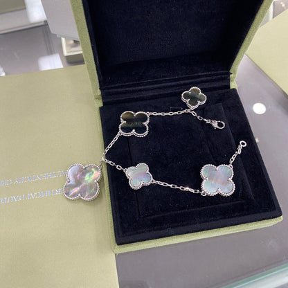 [Triumph Jewelry]CLOVER 5 MOTIFS SIVLER DARK MOP BRACELET