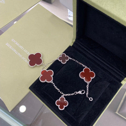 [Triumph Jewelry]CLOVER 5 MOTIFS SIVLER CARNELIAN BRACELET