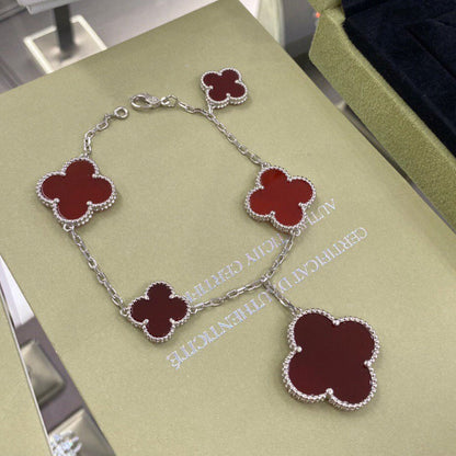 [Triumph Jewelry]CLOVER 5 MOTIFS SIVLER CARNELIAN BRACELET