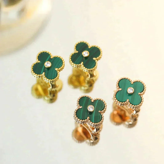 [Triumph Jewelry]CLOVER MEDIUM 1 MOTIFS MALACHITE DIAMOND EARRINGS