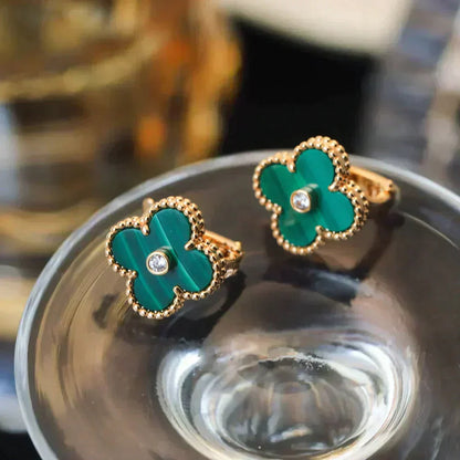 [Triumph Jewelry]CLOVER MEDIUM 1 MOTIFS MALACHITE DIAMOND EARRINGS