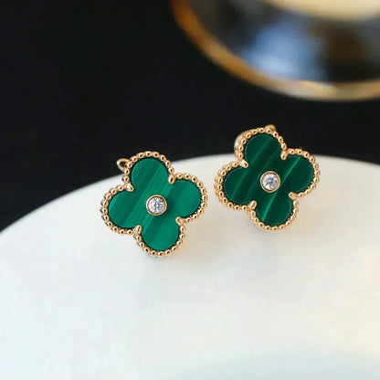 [Triumph Jewelry]CLOVER MEDIUM 1 MOTIFS MALACHITE DIAMOND EARRINGS