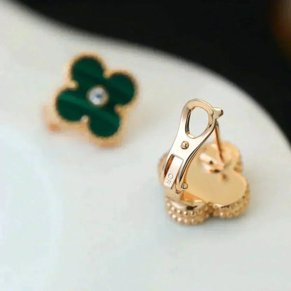 [Triumph Jewelry]CLOVER MEDIUM 1 MOTIFS MALACHITE DIAMOND EARRINGS