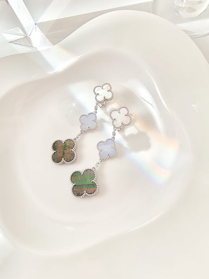 [Triumph Jewelry]CLOVER 3 MOTIFS CHALCEDONY DARK MOP SILVER EARRINGS