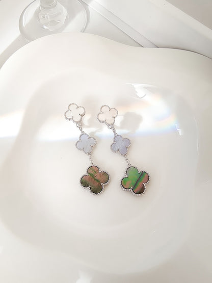 [Triumph Jewelry]CLOVER 3 MOTIFS CHALCEDONY DARK MOP SILVER EARRINGS