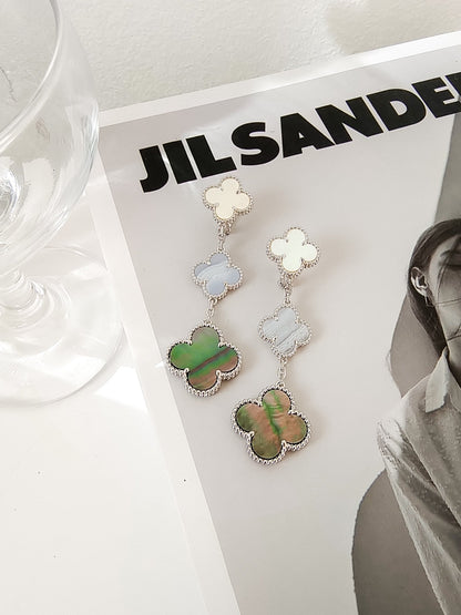 [Triumph Jewelry]CLOVER 3 MOTIFS CHALCEDONY DARK MOP SILVER EARRINGS