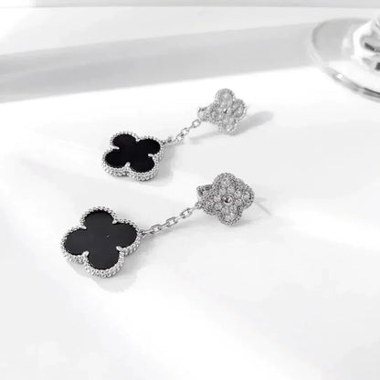 [Triumph Jewelry]CLOVER 2 MOTIFS  DIAMOND ONYX EARRINGS SILVER
