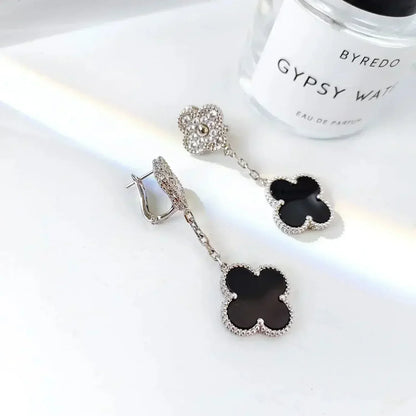 [Triumph Jewelry]CLOVER 2 MOTIFS  DIAMOND ONYX EARRINGS SILVER