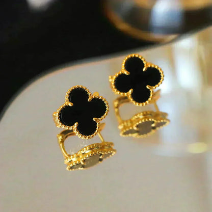 [Triumph Jewelry]CLOVER MEDIUM 1 MOTIFS  ONYX STUD EARRINGS