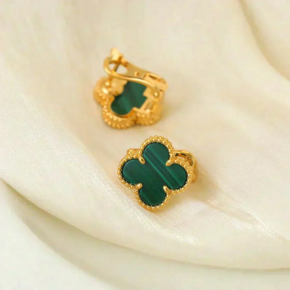 [Triumph Jewelry]CLOVER MEDIUM 1 MOTIFS MALACHITE  EARRINGS