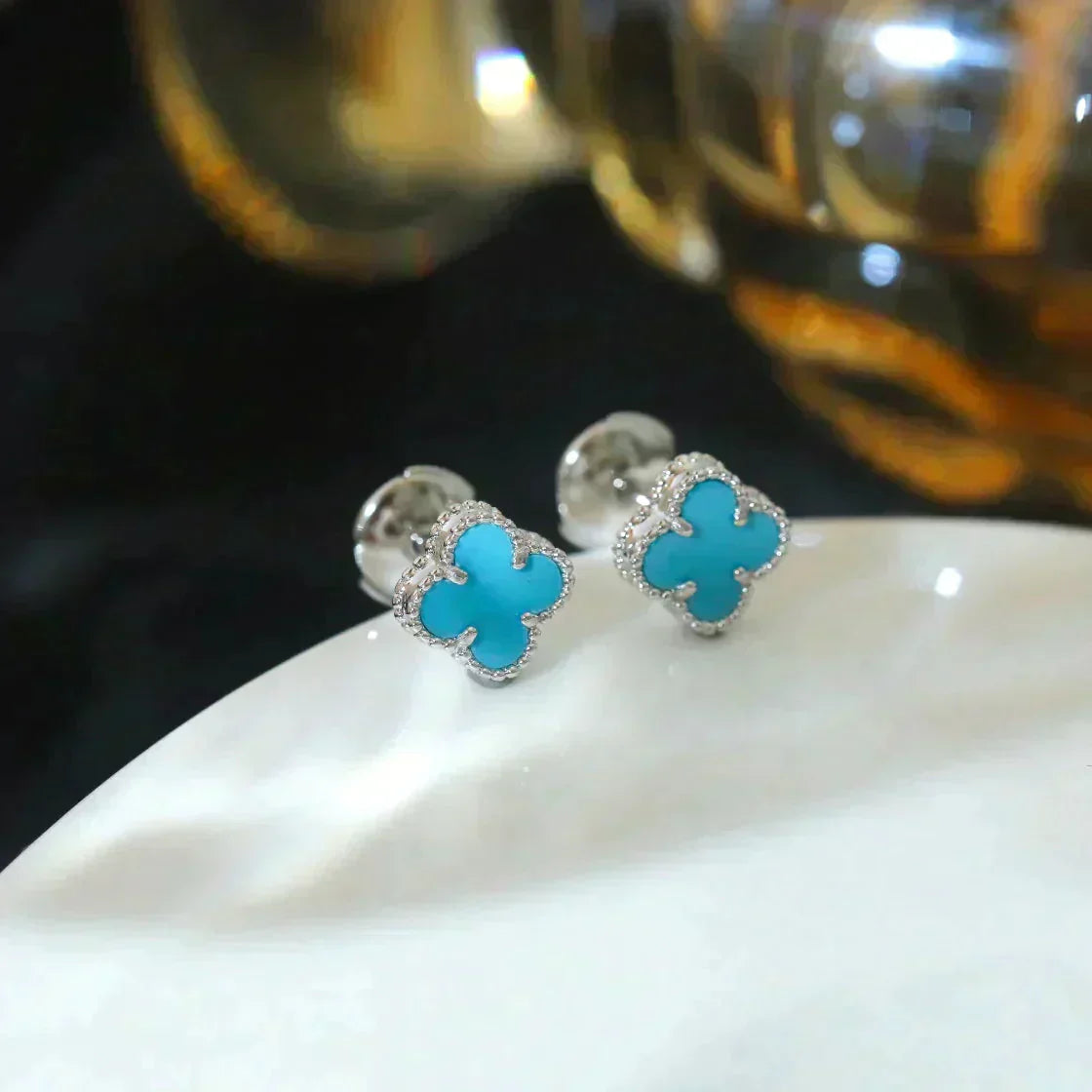 [Triumph Jewelry]CLOVER MINI 9.5MM ONYX STUD EARRINGS SILVER