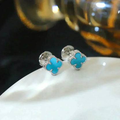 [Triumph Jewelry]CLOVER MINI 9.5MM ONYX STUD EARRINGS SILVER