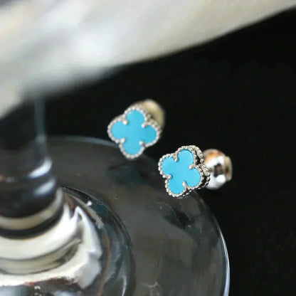 [Triumph Jewelry]CLOVER MINI 9.5MM ONYX STUD EARRINGS SILVER