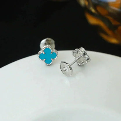 [Triumph Jewelry]CLOVER MINI 9.5MM ONYX STUD EARRINGS SILVER
