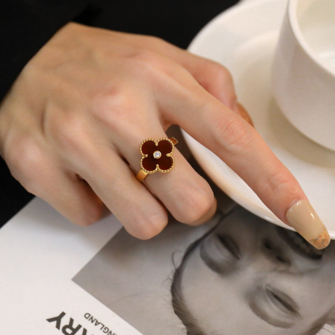 [Triumph Jewelry]CLOVER CARNELIAN RING ROSE GOLD DIAMOND