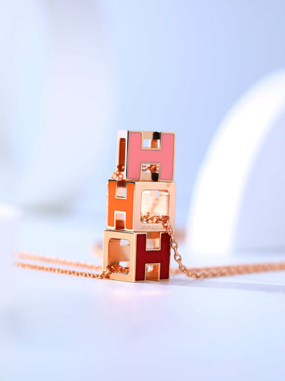 [Triumph Jewelry]H CAGE PINK GOLD NECKLACE