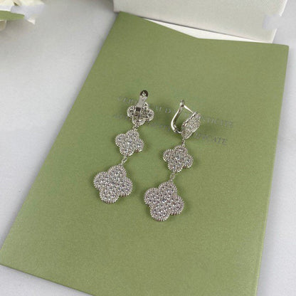 [Triumph Jewelry]CLOVER 3 MOTIF DIAMOND SILVER DROP EARRINGS