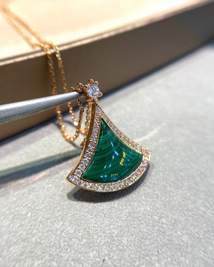 [Triumph Jewelry]DREAM MALACHITE DIAMOND PAVED PINK GOLD NECKLACE