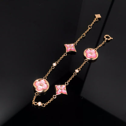 [Triumph Jewelry]STAR AND SUN 4 MOTIF PINK MOP PINK GOLD BRACELET