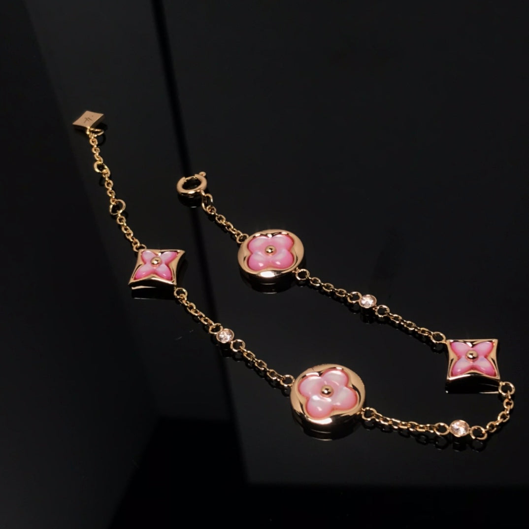 [Triumph Jewelry]STAR AND SUN 4 MOTIF PINK MOP PINK GOLD BRACELET