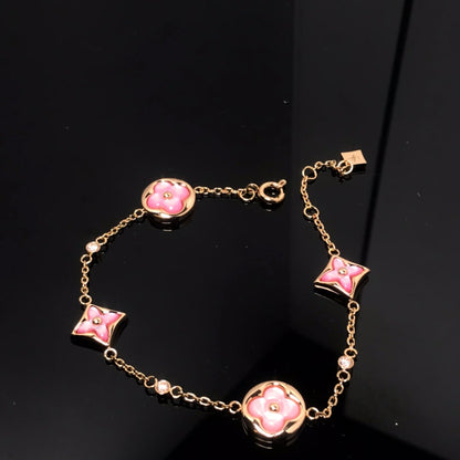 [Triumph Jewelry]STAR AND SUN 4 MOTIF PINK MOP PINK GOLD BRACELET