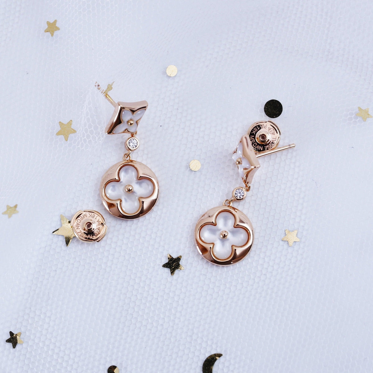 [Triumph Jewelry]STAR AND SUN PINK GOLD MOP DROP EARRINGS