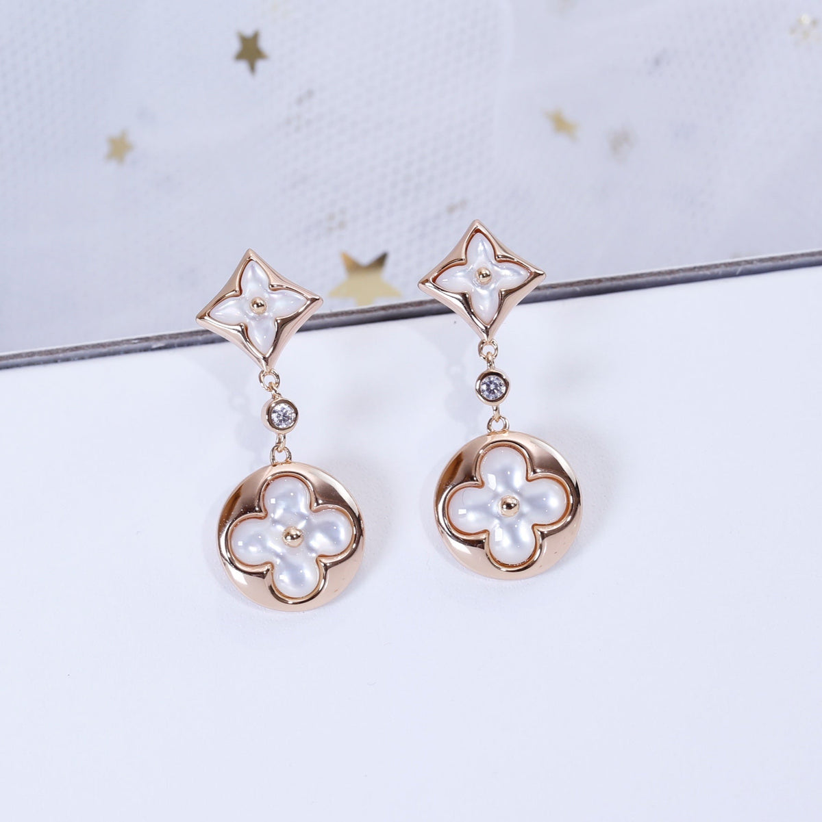 [Triumph Jewelry]STAR AND SUN PINK GOLD MOP DROP EARRINGS