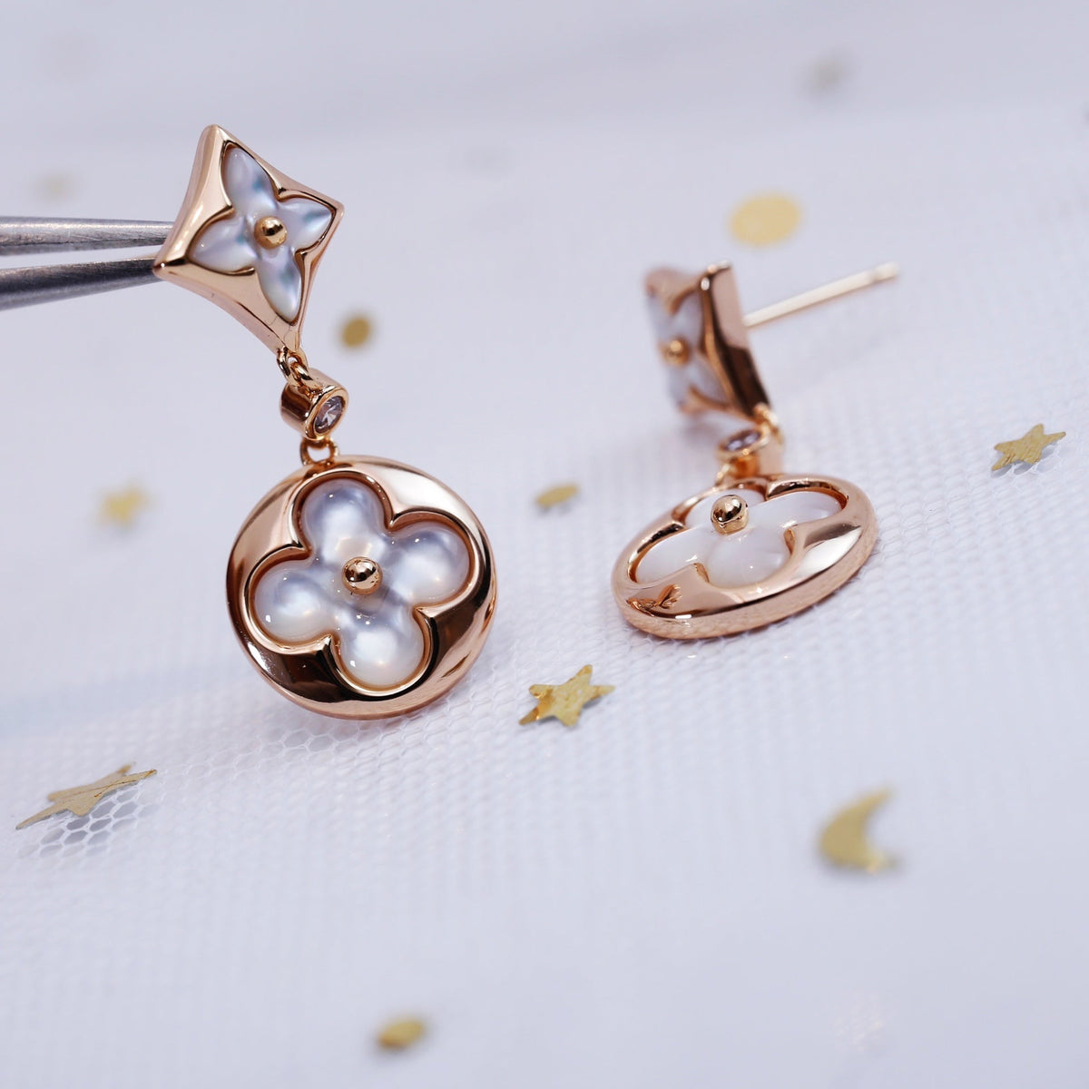 [Triumph Jewelry]STAR AND SUN PINK GOLD MOP DROP EARRINGS
