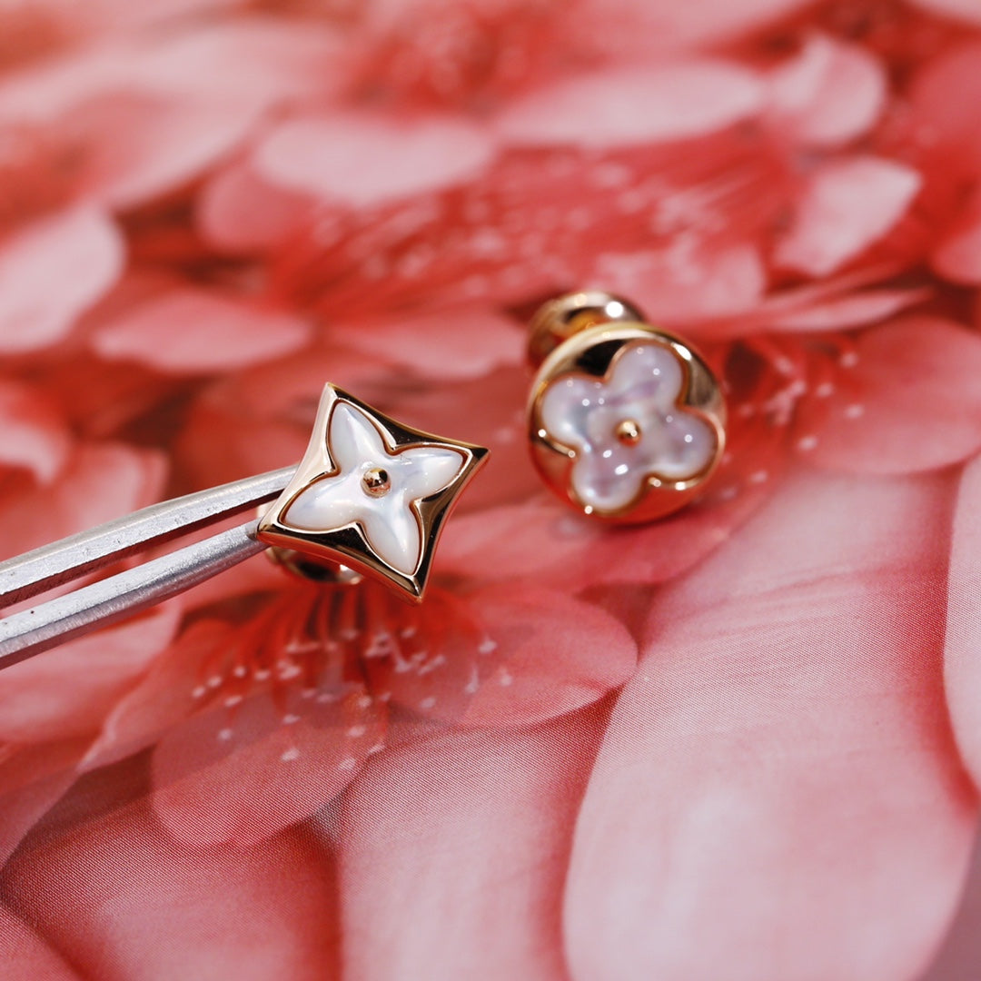 [Triumph Jewelry]STAR AND SUN PINK GOLD MOP STUD EARRINGS