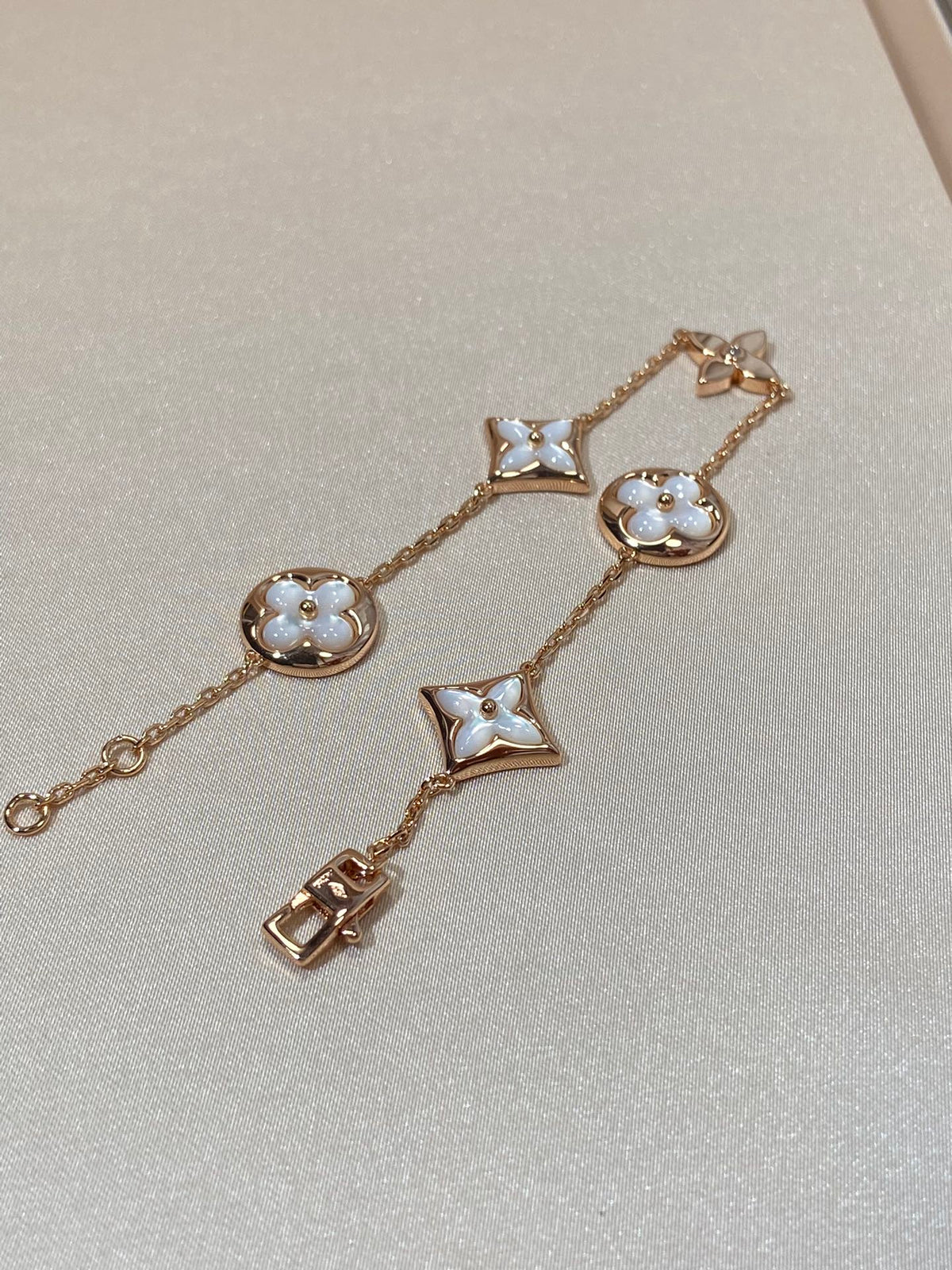 [Triumph Jewelry]STAR AND SUN 5 MOTIF MOP PINK GOLD BRACELET