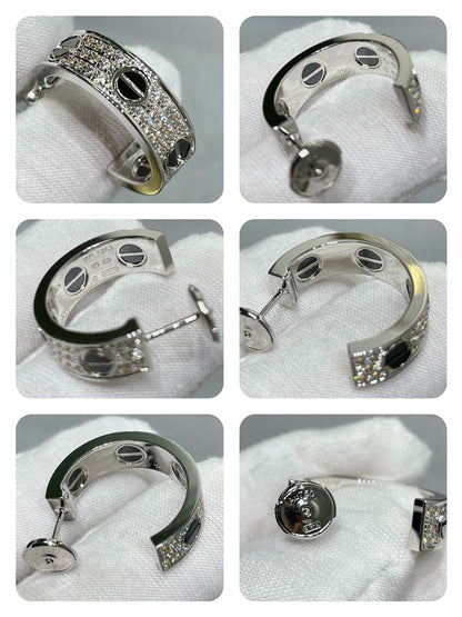 [Triumph Jewelry]LOVE CERAMIC DIAMOND PAVED SILVER EARRINGS