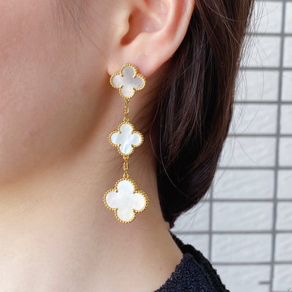 [Triumph Jewelry]CLOVER MOP 3 MOTIFS GOLD EARRINGS