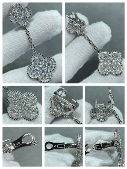 [Triumph Jewelry]CLOVER 2 MOTIFS DIAMOND PAVED SILVER EARRINGS