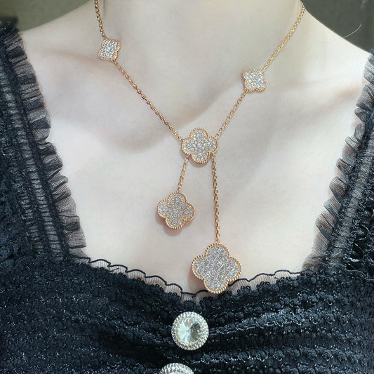 [Triumph Jewelry]CLOVER 6 MOTIF DIAMOND PAVED NECKLACE