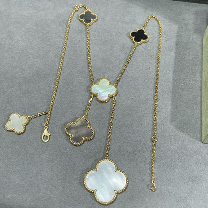 [Triumph Jewelry]CLOVER 6 MOTIF MOP ONYX GOLD NECKLACE