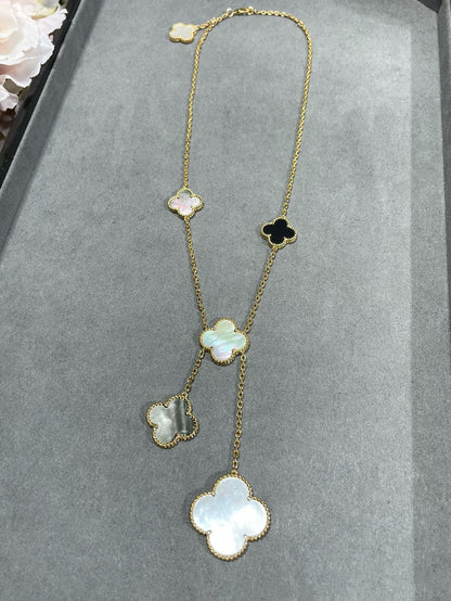 [Triumph Jewelry]CLOVER 6 MOTIF MOP ONYX GOLD NECKLACE