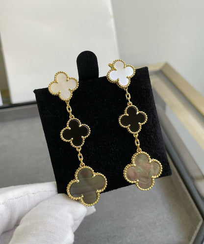 [Triumph Jewelry]CLOVER 3 MOTIF MOP ONYX DARK MOP PINK GOLD EARRINGS