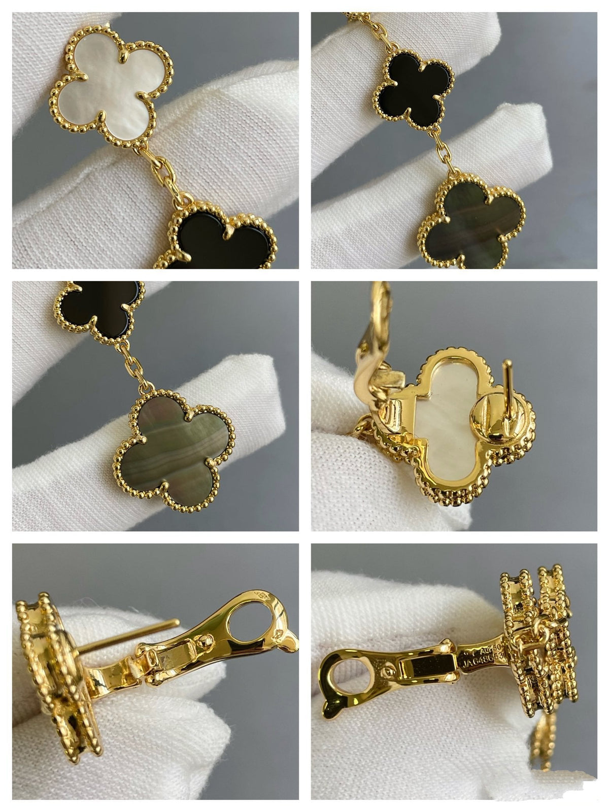 [Triumph Jewelry]CLOVER 3 MOTIF MOP ONYX DARK MOP PINK GOLD EARRINGS