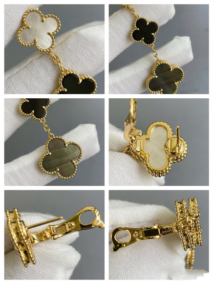 [Triumph Jewelry]CLOVER 3 MOTIF MOP ONYX DARK MOP PINK GOLD EARRINGS
