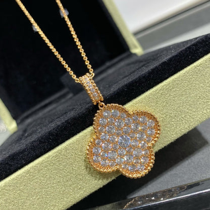 [Triumph Jewelry]CLOVER 25MM LARGE PEDANT DIAMOND PAVED LONG NECKLACE