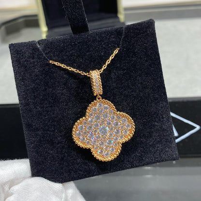 [Triumph Jewelry]CLOVER 25MM LARGE PEDANT DIAMOND PAVED LONG NECKLACE